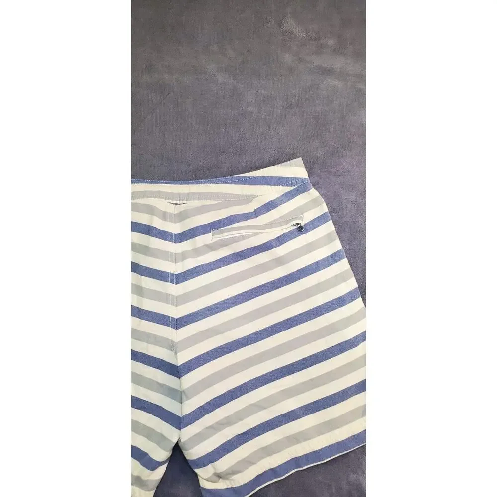 J.Crew Board Shorts Mens Sz 31 Blue Beige Striped Original Longboard Beach C6
